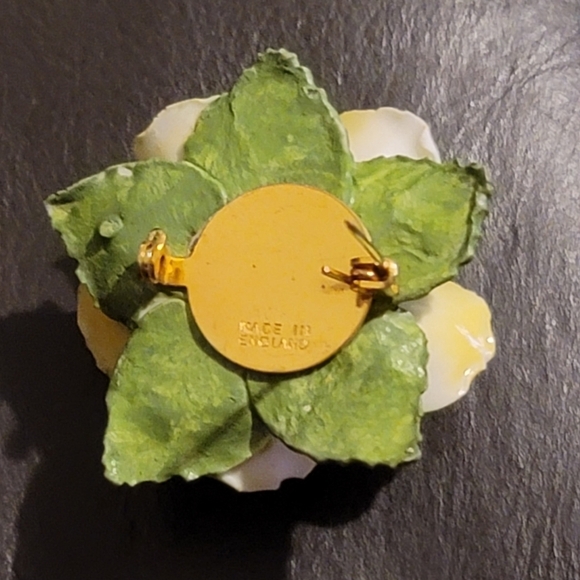 Vintage Yellow Rose Brooch Bone China Made in England Pin Cottagecore - Picture 8 of 9